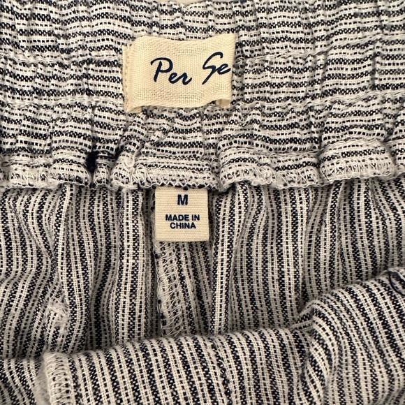 Per Se Linen Viscose Shorts Stripe 15-Navy Blue / White  pockets front & back M - Picture 4 of 8